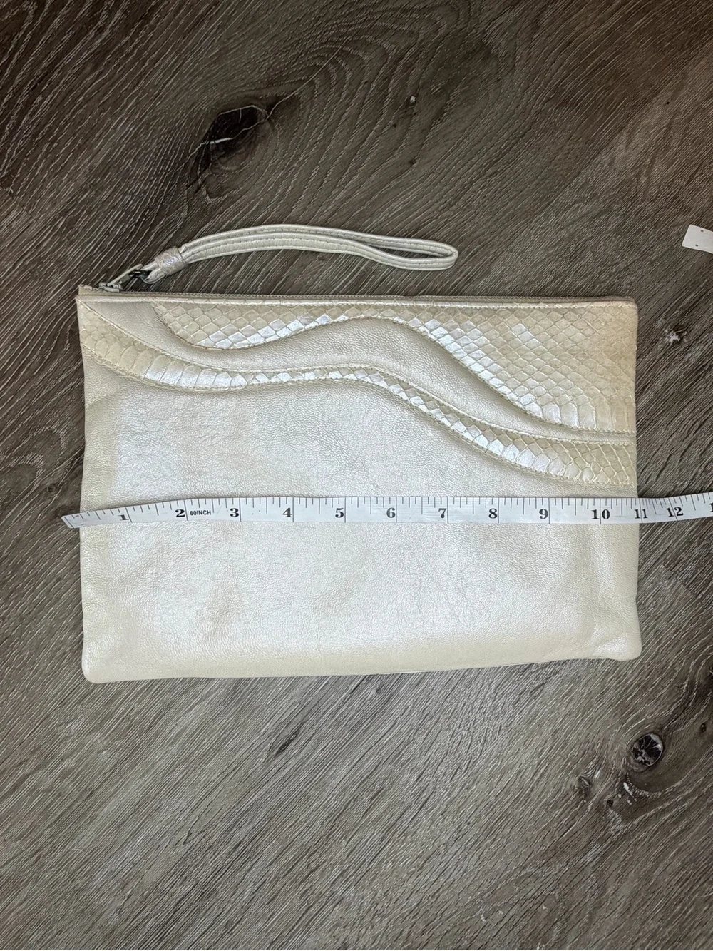 Vintage Ruth Saltz Handbag Leather Clutch Pearlescent Snakeskin 1980s